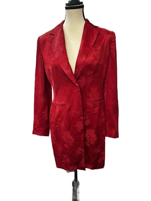 Classiques Entiers Satin Jacquard Blazer Jacket Red Vintage  Classy Chic - Image 1 of 4