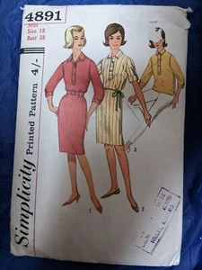 Vintage sewing pattern 1960s dress or top 38" bust Simplicity 4891 uncut - Picture 1 of 2