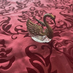 Vintage Raimond Japan Crystal Silver Plate Swan Salt Cellar - Picture 1 of 6