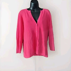 Women's Talbot's Hot Pink V Neck Button Up Sweater Large - Picture 1 of 4