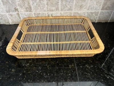 Bandeja para servir MCM danesa de ratán Artek 1960 moderna elegante boho bambú vintage Foto 1 de 4