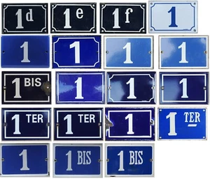 Old blue French house number 1 D E F BIS TER door gate plate plaque enamel sign - Picture 1 of 20