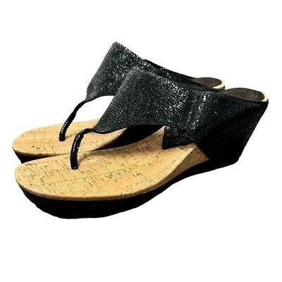 Donald Pliner Malone Tanga Sin Cordones Cuñas Sandalias Mujer Zapatos Negro 11 Foto 1 de 4