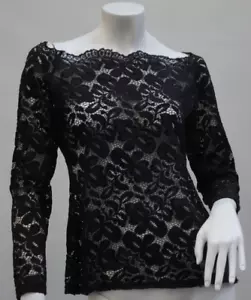 Black Lace See Through Long Sleeve Top Goth Witchy - Picture 1 of 6