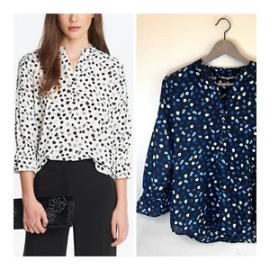Karl Lagerfeld Women's Tree Quarter Sleeve V-Neck Button Up Dots Top Sz M NEW - Picture 1 of 12