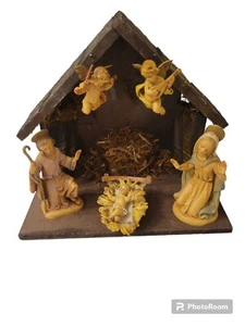 Fontanini Nativity Set Joseph Jesus Mary Wood Manger Angels Musical Silent Night - Picture 1 of 12