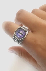 Dragon Eye Ring Stainless Steel Unisex 3 Colours Yellow Purple Blue Stunning - Picture 1 of 12