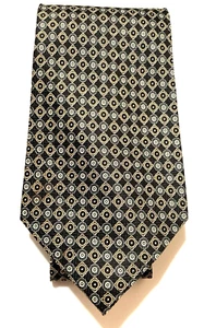 Fratello Tie Necktie Grey Small Medallions Geometric Gold White Polyester 58" - Picture 1 of 4