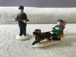 Christmas village accessory set of 2 Lemax figurines kids dog deliver man EX2936 - Picture 1 of 5