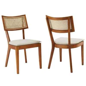 Caledonia Fabric Upholstered Wood Dining Chair Set of 2 in Walnut Beige - Picture 1 of 8