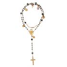 DOLCE & GABBANA Rosario Crown Heart Pearl Cross Chain Necklace Gold Black 12712