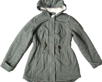 American Rag Cie Army 绿色羊毛连帽绗缝实用夹克外套 S 小号 — 第 1/4 张图片