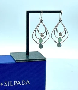 Silpada .925 Sterling Quartz & Feldspar 3 Tier Dangling Wire Demo Earrings W2036 - Picture 1 of 7