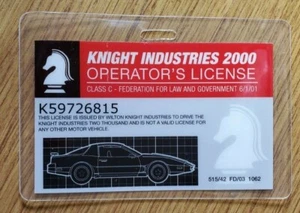 Knight Rider TV Series ID Badge-Knight Industries 2000 License Cosplay costume B - Picture 1 of 3