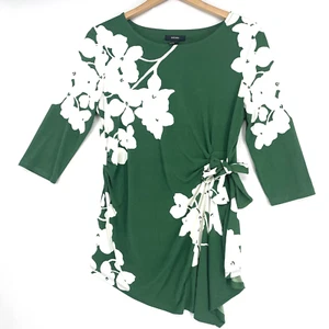 Alfani Top Tunic Size Medium Kelly Green Floral Pullover Stretch Bell Sleeve - Picture 1 of 5
