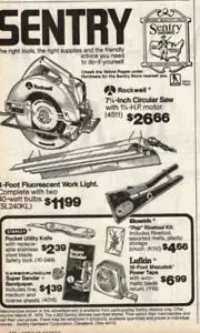 Pubblicità stampa vintage 1979 ferramenta sentinella attrezzi giusti Rockwell sega circolare Stanley - Foto 1 di 2