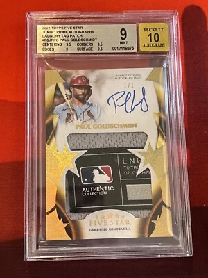 2023 Topps Five Star Jumbo Prime Auto Paul Goldschmidt Laundry Tag 1/1 BGS 9/10 - Image 1 of 2