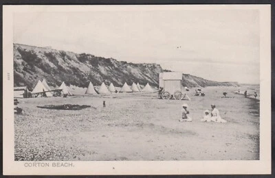 VINTAGE POSTCARD CORTON BEACH WITH TENTS AND WAGON ON BEACH, LOWESTOFT, SUFFOLK - Image 1 of 2