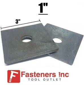 1" x 3" x 3" x 1/4" (.250) Thick Square Bearing Plate Washer Plain Steel Black - Picture 1 of 2