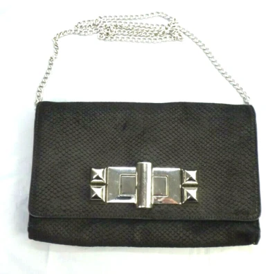 H&M Bag Chain Crossbody Strap Handbag Black Mock Croc Rectangle Purse Turn Lock - Image 1 of 4