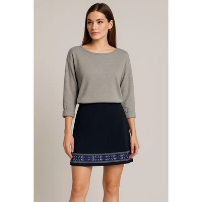 Falda Emilio Pucci Mujer 6 Negro Azul Borde Geométrico Italia Línea A Mini Lujo Foto 1 de 4