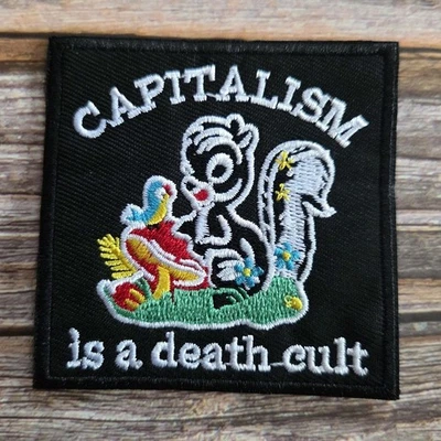 Retro Skunk Mushroom Capitalism Is A Death Cult Punk Embroidered Iron on Patch