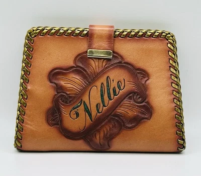 Винтажный коричневый кожаный бумажник на заказ 70-е 80-е родео вестерн с цветочным узором NELLIE - Изображение 1 из 4