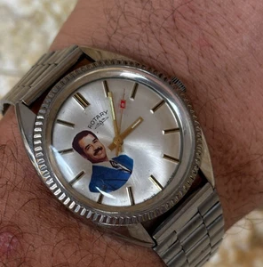 1970's Vintage Rotary Saddam Hussien Iraq Watch Swiss Manual Boxed 36mm Men Rare - Bild 1 von 24