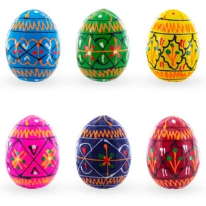 Set of 6 Mini Geometric Ukrainian Pysanky Wooden Easter Eggs 1.6 Inches - Picture 1 of 3