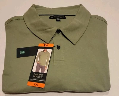 Banana Republic Men’s Long-Sleeve Luxe Touch Polo Green Size XXL NWT - Image 1 of 4