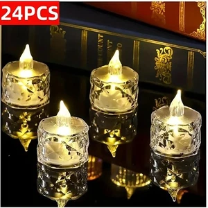 24 Stück LED flammenlose Teelichter mit Kristallmuster - für Geburtstage, Feiertage & Zuhause - Bild 1 von 11