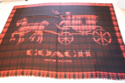 COACH Horse & Carriage Logo Red & Black Oversized 100% Virgin Wool Scarf Wrap - Image 1 of 4