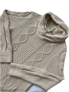 LL BEAN Signature Fisherman Pullover Zopfmuster S Wasserfalltrichterausschnitt elfenbein creme - Bild 1 von 9
