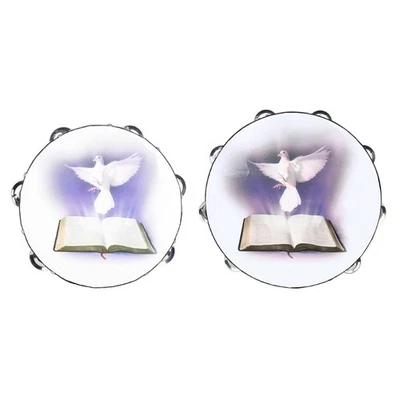 Dove Bible Double Row Bells Tambourine Handbell Clap Drum Musical Instrument - Image 1 of 4