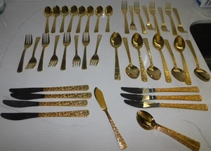 VTG 8 Place Setting 48 Piece Set 1968 Cellini Romanesque Gold Electroplate - Picture 1 of 8
