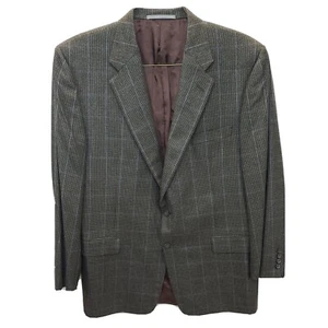 Hickey Freeman 46R 2 Button Windowpane Houndstooth Olive Green Blazer Sport Coat - Picture 1 of 7