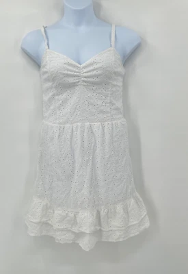 Hollister Mini Dress XL White Eyelet  Coastal Fairycore Summer Ruffle Tie Back - Image 1 of 4