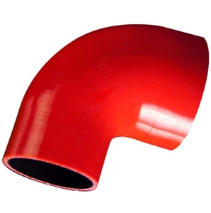 RED 3.0" to 3.5" 90 Degree Elbow Reducer Coupler Silicone Hose High Performance - Foto 1 di 7
