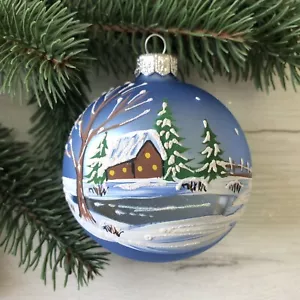 Winter Lake Blue Christmas Glass Ball Ornament Bauble Made in Ukraine 3" - Picture 1 of 4