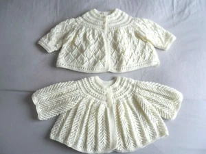TWO HAND KNITTED BABY MATINEE COATS IN LOVELY CREAM. (18" chest ) - Picture 1 of 5