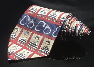 Jailbirds - People in Prison 男式图形领带新奇印花幽默手铐 二手状况完好 — 第 1/4 张图片