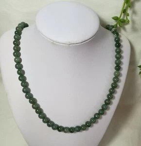 Certified Grade A light/oil green Jadeite Jade 8mm bead gemstone Necklace L55cm  - Picture 1 of 7