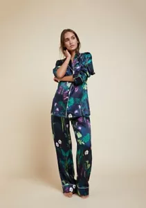 Olivia von Halle Damen Lila Gene Blumen Seide Pyjama L/S Oberteil Größe 2 **NUR TOP** - Bild 1 von 14