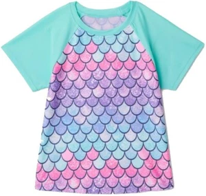 Mermaid Rash Guard Top Girls Shirt Swim Wear Swimming Bathing Summer Beach Tee - Picture 1 of 7