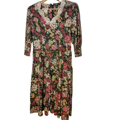 Paquette Petite Byer California Dress 10P Knit Floral Vintage 1980s Cottagecore - Image 1 of 4