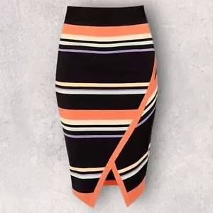 Gonna donna Ted Baker Xammie multicolore a righe elasticizzata midi taglia 4 UK 12/14 - Foto 1 di 4