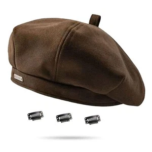 French Beret Hats for Women Brown Beret hat Solid Color Cashmere Knit Warm Be... - Picture 1 of 9