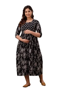 Women Bollywood Style Long Gown Beautiful Maternity Kurti Designer Gown Stitched - Picture 1 of 7