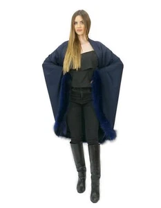 Granci closure cape size 52 dark blue fox fur model wing large velvet - Picture 1 of 5