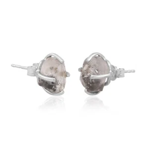 Herkimer Diamond Studs Earring 925 Sterling Silver Salt & Pepper Stud For Women - Picture 1 of 7